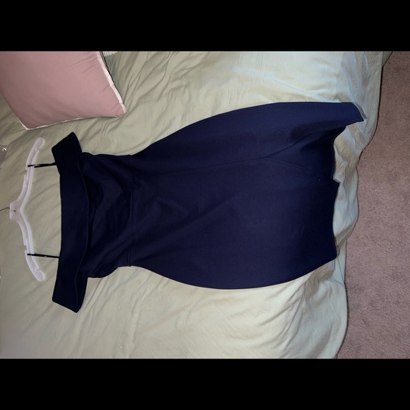 Navy Blue Off-The Shoulder Bodycon Dress - Picture 4 of 5